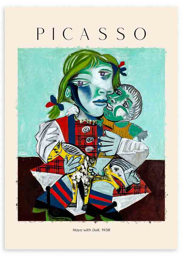 Cuadro artístico inspirado en el cuadro de Picasso donde retrata a su hija Maya jugando con una muñeca. La obra fue pintada en en 1938 con el estilo inconfundible de Pablo Picasso.