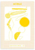 Cuadro de ilustración colorida de figuras abstractas en color amarillo. Atrevimiento y estilo lleno de color.