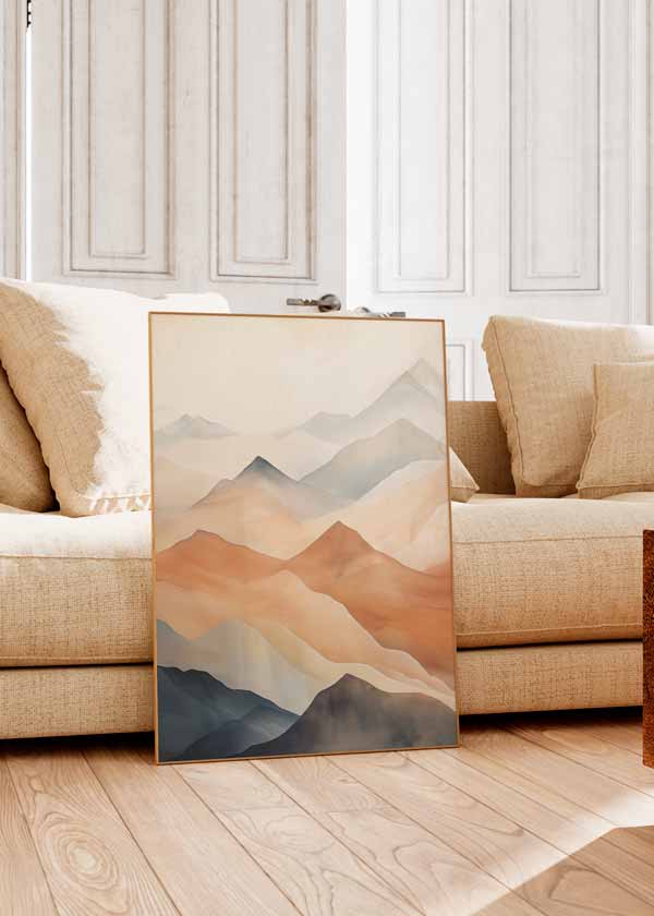 Cuadro de estilo abstracto con montañas en tonos marrones y grises