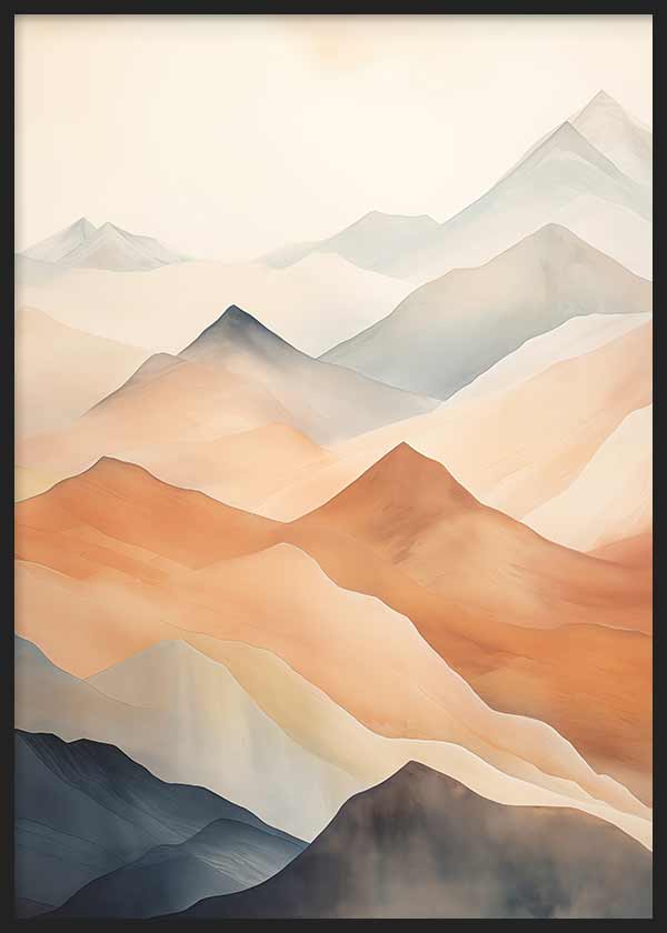 Cuadro de estilo abstracto con montañas en tonos marrones y grises