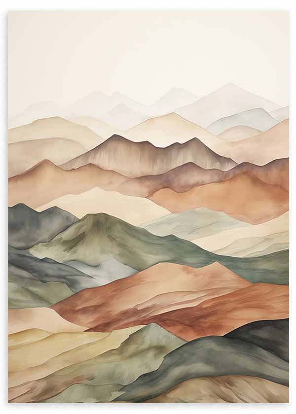 Cuadro de estilo abstracto con montañas en tonos ocre y marrón