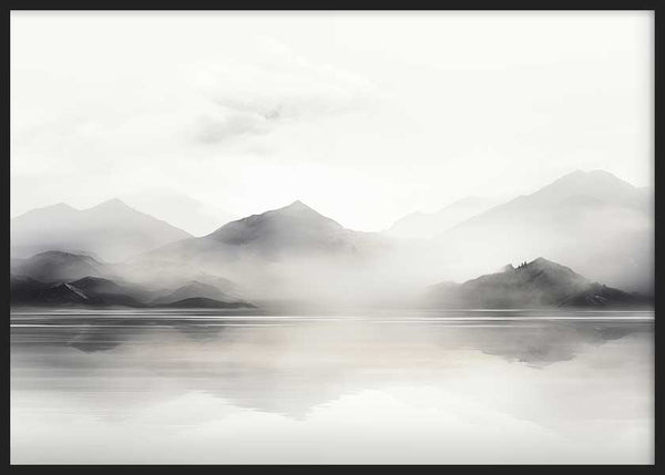 Cuadro horizontal de estilo abstracto con montañas en tonos claros y grises