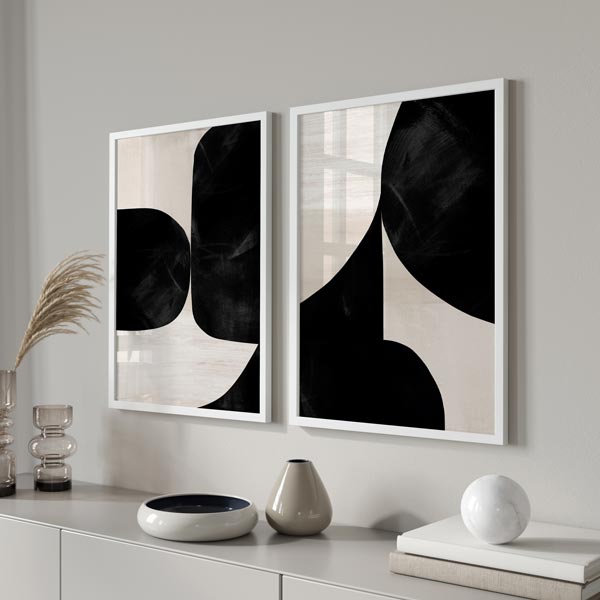 Cuadro minimalista y geométrico en negro y beige, estilo abstracto. Una obra con mucha elegancia para ambientes modernos.