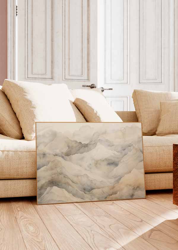 Cuadro horizontal de estilo abstracto de montañas tonos beige y neutros