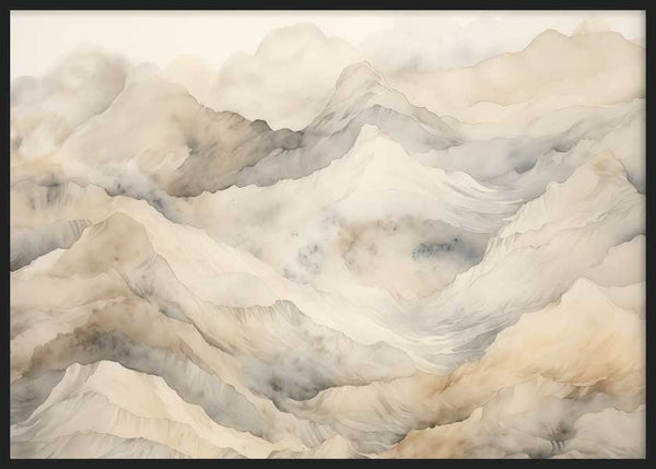 Cuadro horizontal de estilo abstracto de montañas tonos beige y neutros