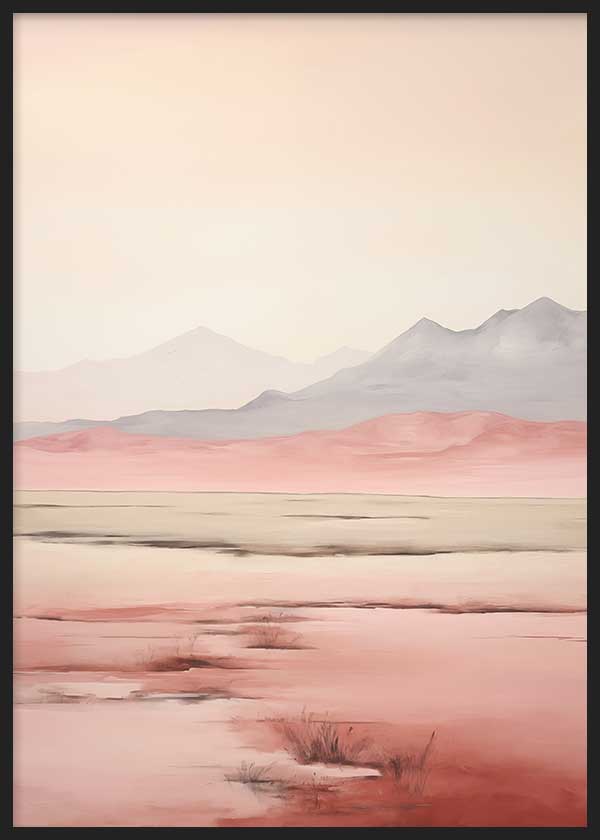 Cuadro de estilo abstracto con paisaje en tonos rosas y pastel