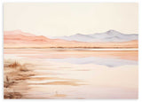 Cuadro horizontal de estilo abstracto de lago y montañas en tonos beige y neutros