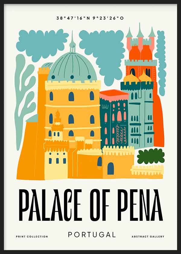 Cuadro Palacio da Pena, ilustración colorida. Una obra que te hará viajar a Sintra para ver una de los edificios más icónicos de Portugal