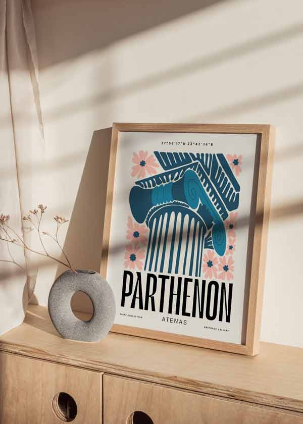 Cuadro Parthenon Atenas, ilustración colorida. Una obra que te hará viajar a la ciudad de Atenas y una de las 7 maravillas del mundo moderno