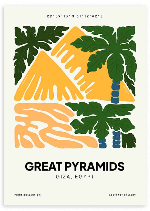 Cuadro Pirámides de Guiza, ilustración colorida. Una obra que te hará viajar a Egipto para ver una de las 7 maravillas del mundo