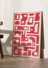 Ilustración colorida y abstracta, Red Abstract Shapes / Lino Print, kuadro.es