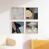 Conjunto de cuatro Cuadros cuadrados minimalista y abstracto en tonos grises. Una obra con mucha elegancia para espacios modernos