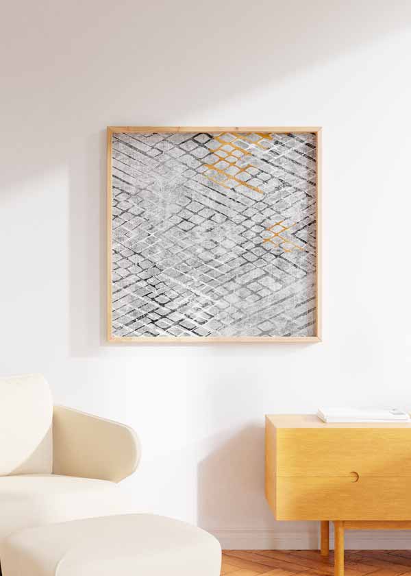 Cuadro cuadrado minimalista y abstracto en tonos grises. Una obra con mucha elegancia para espacios modernos