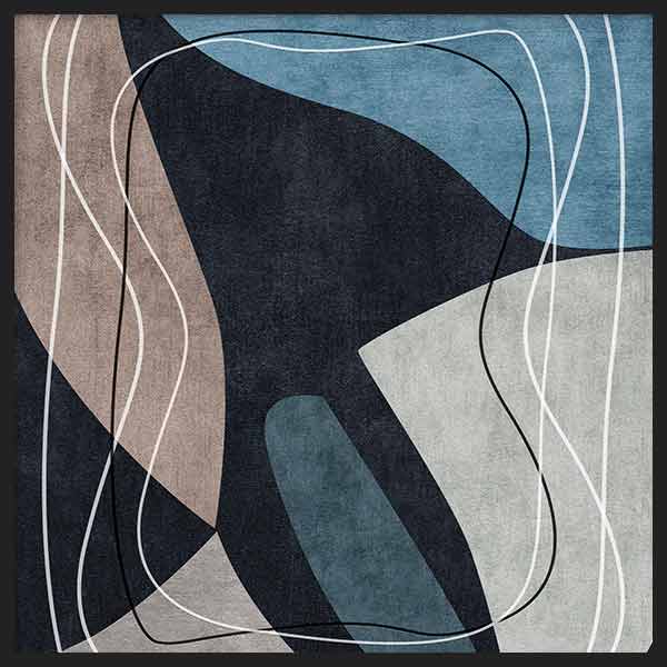 Cuadro cuadrado minimalista y abstracto en tonos azules, grises y marrones