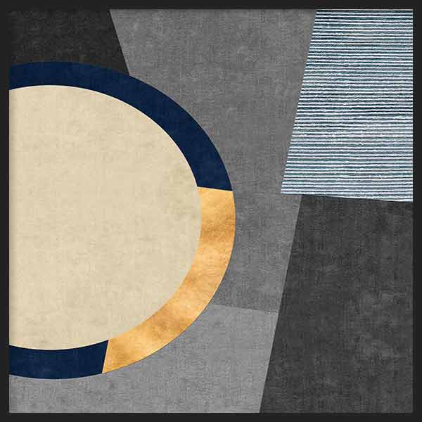 Cuadro cuadrado minimalista y abstracto con geometrías en tonos grises y amarillos. Una obra con mucha elegancia para espacios modernos