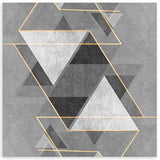 Cuadro cuadrado minimalista y geométrico en tonos grises, azules y dorados, con formas triangulares. Una obra con mucha elegancia para espacios modernos