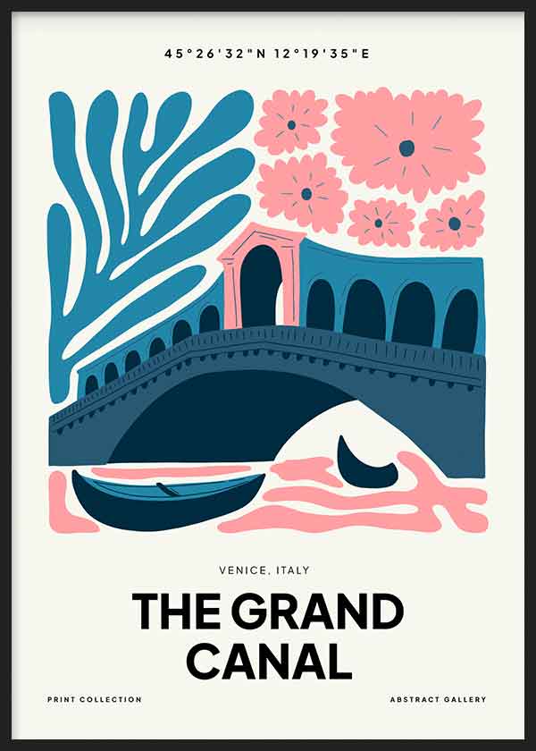 Cuadro del Gran Canal, ilustración colorida. Una obra que te hará viajar a Venecia para ver uno de sus puentes más icónicos