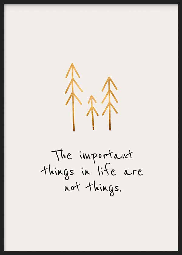 Cuadro de estilo nórdico y navideño con frase "The important thing in life are not things"
