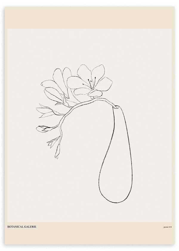 Cuadro de ilustración floral sobre fondo beige en dos tonos. Un cuadro de estilo nórdico que encaja muy bien en ambientes neutros y claros