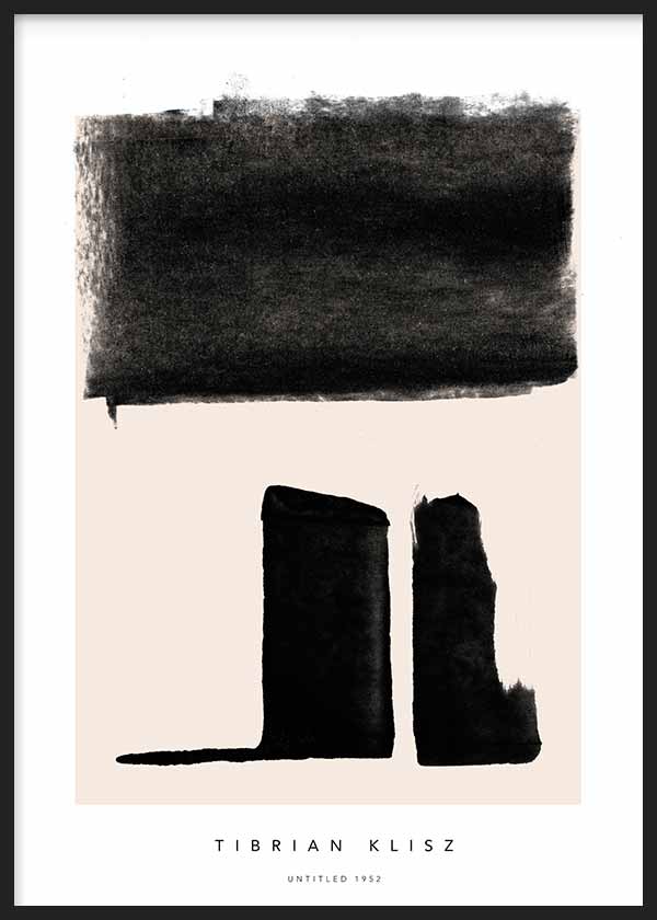 Cuadro minimalista con trazos en negro sobre fondo beige. Una obra abstracta y moderna. 