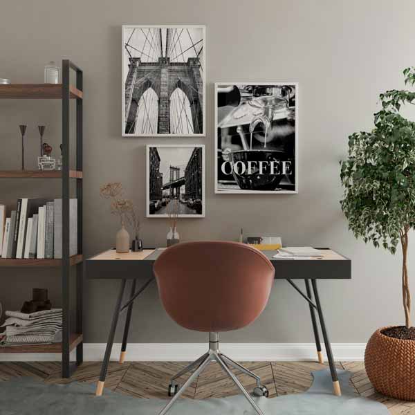 cuadro fotográfico en blanco y negro con café y cafetera - kuadro