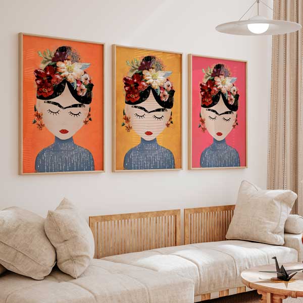 colección de cuadros de Frida Kalho en varios colores, para salón o dormitorio - kuadro