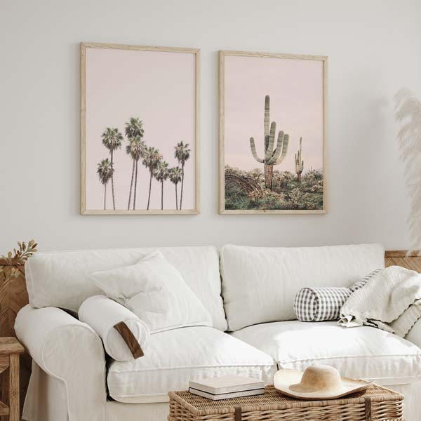 Decoración con cuaros, ideas - Cuadro fotográfico de palmeras y cielo rosado. Una obra muy veraniega y fresca. 