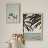 decoración con cuadros, ideas - Cuadro fotográfico de palmeras y cielo claro. Una obre muy veraniega y fresca, con tonos azules y verdes.