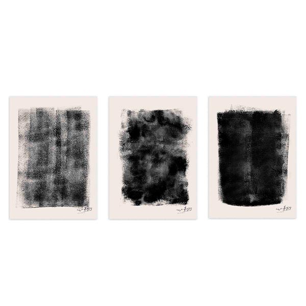 Conjunto de tres cuadros minimalistas en blanco y negro