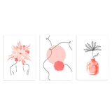conjunto de cuadros de ilustraciones abstractas en tonos rosas, mujer y flores - kuadro