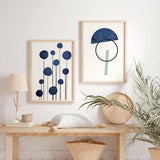decoración con cuadros, ideas - conjunto de dos láminas decorativas abstractas y geométricas en tonos azules - kuadro