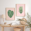 decoración con cuadros, ideas - conjunto de cuadros de ilustraciones florales sobre fondo rosa, hojas verdes - kuadro