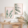 decoración con cuadros, ideas - conjunto de cuadros florales con palmeras sobre fondo rosa - kuadro