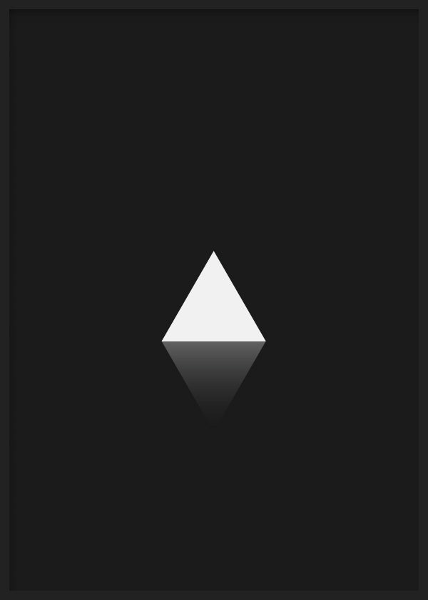cuadro geométrico y minimalista con prisma blanco y fondo negro. Lámina decorativa.