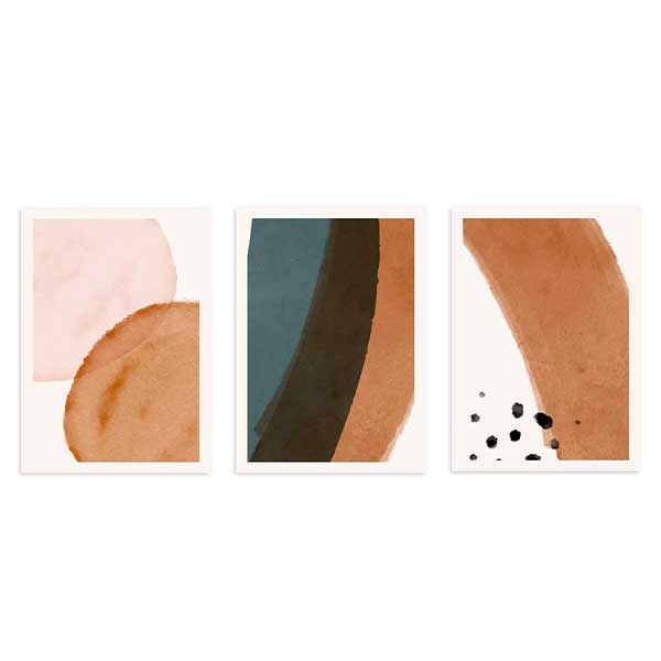 conjunto de cuadros abstractos con colores cálidos, tonos marrones - kuadro