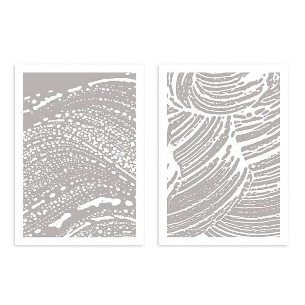 conjunto de dos cuadros abstractos en beige y blanco