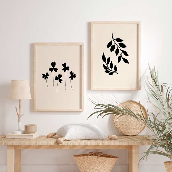 decoración con cuadros, ideas - conjunto de cuadros de ilustraciones florales en estilo nórdico - kuadro