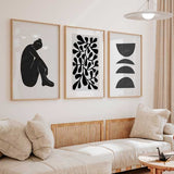 decoración con cuadros, ideas - conjunto de cuadros abstractos en blanco y negro, ilustraciones - kuadro