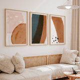 decoración con cuadros, ideas - conjunto de cuadros abstractos con colores cálidos, tonos marrones - kuadro