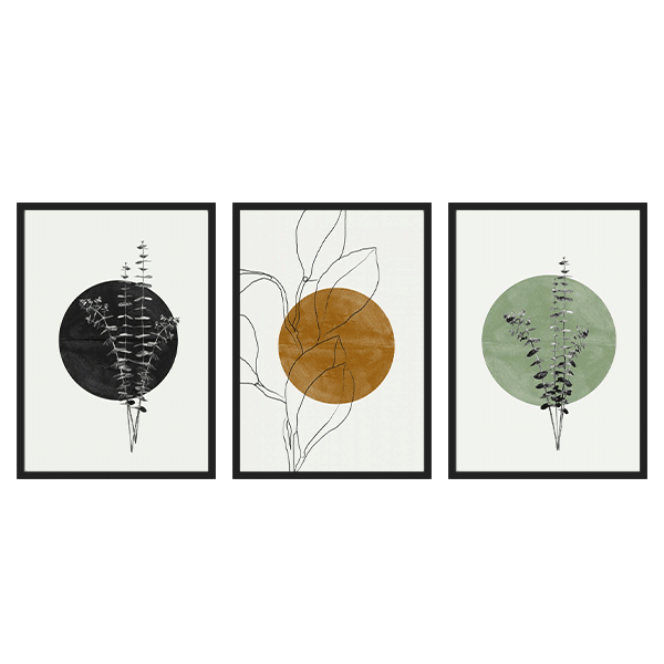 conjunto de tres cuadros florales de estilo nórdico, ilustraciones - kuadro