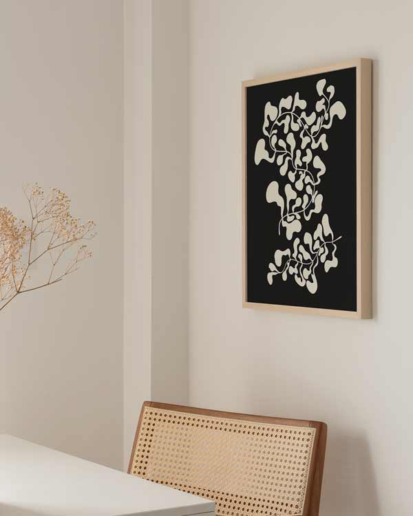 decoración con cuadros, ideas - lámina decorativa en blanco y negro de ilustración de flor abstracta - kuadro