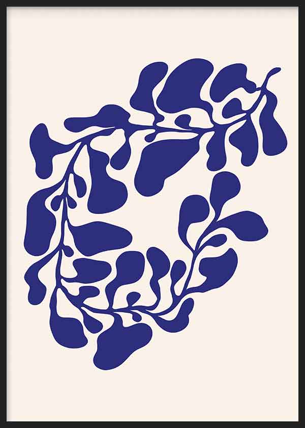 cuadro lámina decorativa de ilustración abstracta de flor azul sobre fondo beige - kuadro