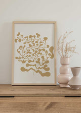decoración con cuadros, ideas - lámina decorativa de ilustración abstracta de flor en tono dorado sobre blanco - kuadro