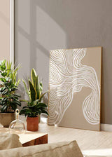 decoración con cuadros, ideas - lámina decorativa de ilustración abstracta con trazos en blanco y fondo beige - kuadro