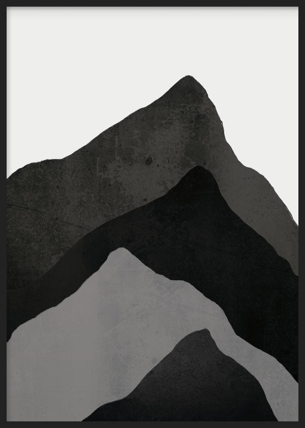 cuadro de montañas abstracto en blanco y negro - marco negro