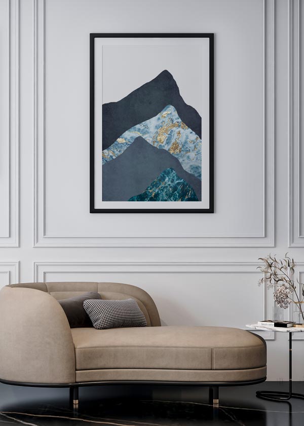 Decoración con cuadros, ideas -  cuadro de montañas abstracto en azul y verdes