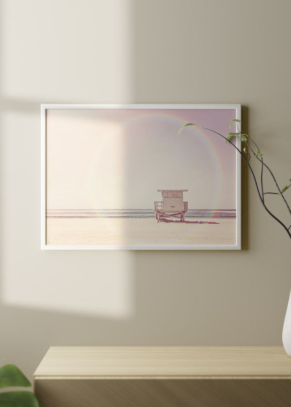 decoración con cuadros, ideas - lámina decorativa horaizontal de fotografía de playa y caseta de socorrista - kuadro