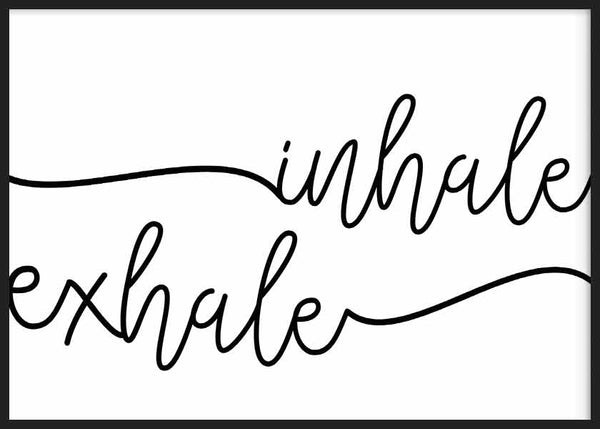 cuadro lámina decorativa horizontal en blanco y negro con frase "inhale exhale" - kuadro