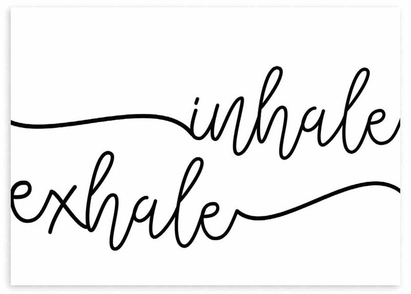 lámina decorativa horizontal en blanco y negro con frase "inhale exhale" - kuadro