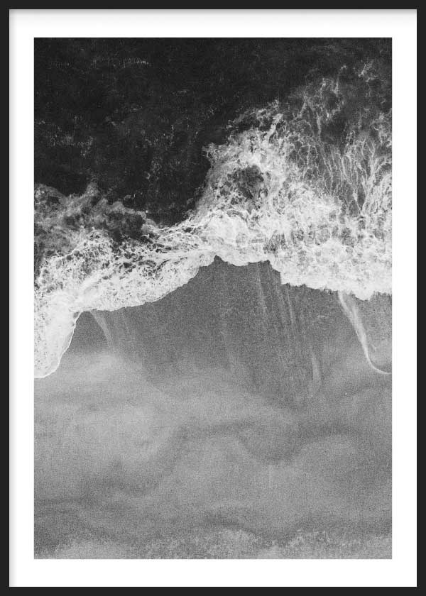 lámina decorativa para cuadro de foto de mar y olas en blanco y negro - marco negro